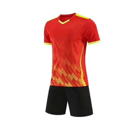 Yuncity Boys Outfit Short Sleeve Crew Neck Graphic Print Tops With Shorts 2 Pieces Set Summer Youth Sport Football Outdoor Daily Wear Toddler Kids Clothes Set Size 4-5 Years Red