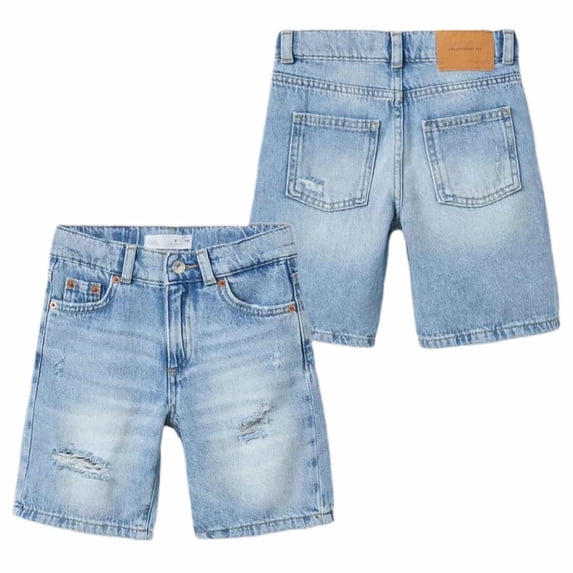 Yuncity Boys Shorts Solid Color High Waist Elastic Button Ripped Jeans Lightweight Summer Casual Fashion Outdoor Daily Wear Kids Shorts Size 4-5 Years Blue