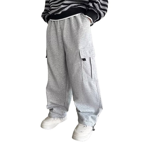 Yuncity Boys Sweatpants Casual Summer Loose Fit Wide Leg Joggers With Elastic Daily Wear Comfortable Athletic Pants Size Grey