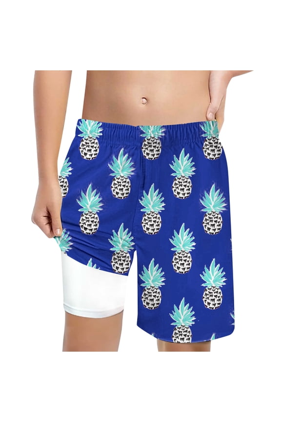 Boys Swimsuit Pineapple Print High Waist Elastic Swim Trunks Summer Quick Dry Breathable Outdoor Wear Little Kids Swimwear Size 14-16 Years Blue
