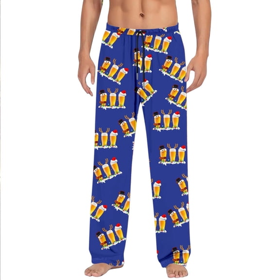 Yuncity Christmas Pajama Pants Men Casual With Pockets Trousers Women Fashion Xmas Print Cute Casual Pyjamas Nightwear Bottoms Blue Xl