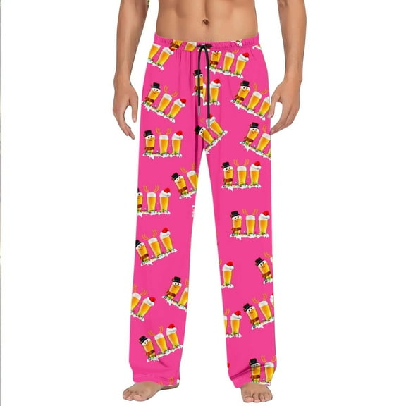 Yuncity Christmas Pajama Pants Men Casual With Pockets Trousers Women Fashion Xmas Print Cute Casual Pyjamas Pjs Bottoms Pink Xl