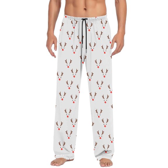 Yuncity Christmas Pajama Pants Men Male Drawstring With Pocket Xmas Printed Casual Sleeping Pants Loungewear Bottoms White L