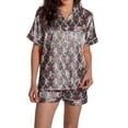 thumbnail image 1 of Yuncity Cute Easter Pajamas For Women Silk Satin Heart Shaped Rabbit Short Sleeve Button Down Shirt Shorts Pjs Loungewear Sleepwear Black L, 1 of 5