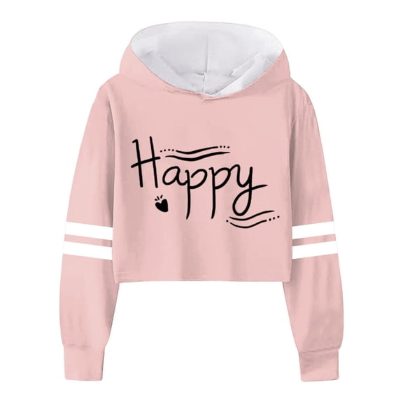 Yuncity Cute Hoodies For Teen Girls Children Long Sleeve Letters Solid Color Short Hoodie Top Girls Hoodie 6-7 Years