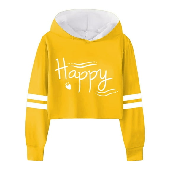 Yuncity Cute Hoodies For Teen Girls Children Long Sleeve Letters Solid Color Short Hoodie Top Girls Hoodie 8-9 Years
