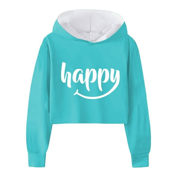 Yuncity Cute Hoodies For Teen Girls Children Long Sleeve Letters Solid Color Short Hoodie Top Girls Hoodie 8-9 Years
