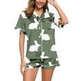 thumbnail image 1 of Yuncity Easter Day Pajamas Women 2 Piece Short Sleeve Cute Bunny Print Button Down Shirt With Shorts Set Silk Satin Sleepwear Loungewear Soft Comfortable Breathable Pjs S-Xxl, 1 of 5