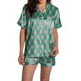 thumbnail image 1 of Yuncity Easter Pajama Sets Women Silk Satin Heart Shaped Rabbit Short Sleeve Button Down Shirt Shorts Pjs Loungewear Sleepwear Dark Green M, 1 of 5