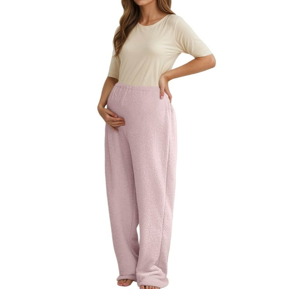 Yuncity Lined Sweatpants Women Winter Maternity Sleep Pants Soft Thermal Pants With Adjustable Waistband Comfortable Casual Wear Pregnancy Womens Sweat Pants Pink Xl