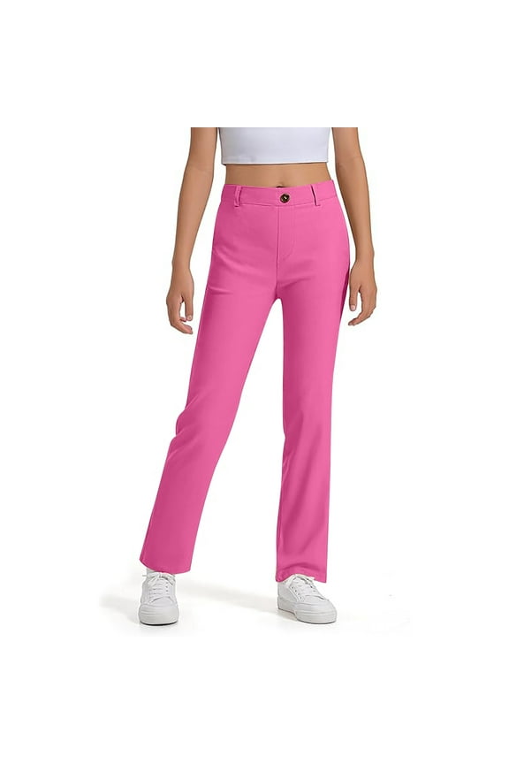 Girl Uniform Pants Stretch Pull On Chino Pants Kids School Uniformss Yonth Twill Pants Hot Pink 5-6 Years