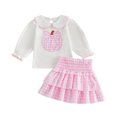 thumbnail image 1 of Yuncity Girls 2 Piece Outfit Set Fall Winter Peter Pan Collar Pumpkin Embroidery Long Sleeve Top Tiered Ruffle Skirt Holiday Party Clothes Size 18-24 Months, 1 of 7