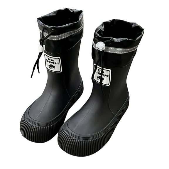 Yuncity Girls Boys Rain Boots School Mid Calf Low Heel Comfortable Age 8-10 Year Old All Season Casual Boots Footwear Black 7-8 Years