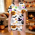 thumbnail image 1 of Yuncity Girls Halloween Pajamas Funny Print Button Down Short Sleeve Top Shorts 2 Piece Sleepwear Summer Fall Casual Cozy Festival Party Nightwear,Size 0-13 Years White, 1 of 4