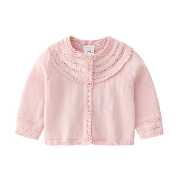 Yuncity Girls Jacket Baby Cotton Knit Sweater Autumn Solid Long Sleeve Tops Cardigan Clothes Coats 6-12 Months