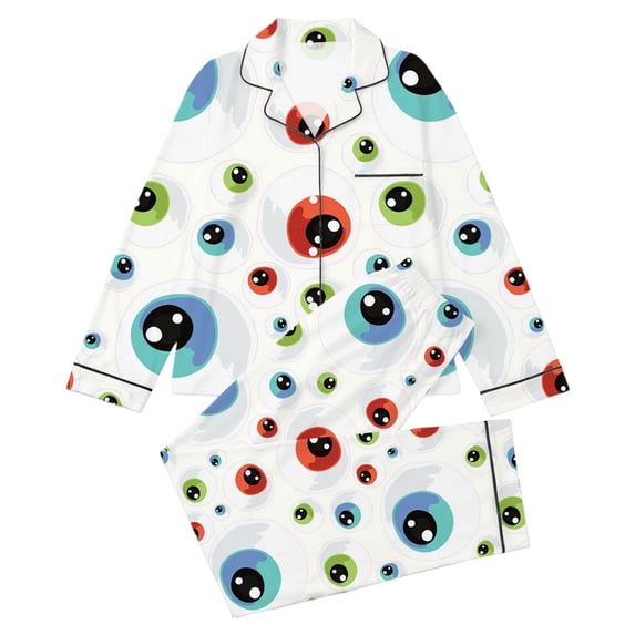Yuncity Girls Pajamas Halloween Print Down Collar Long Sleeve Long Sleepwear Casual Home Outfit Comfortable Pjs Loungewear Kids Nightwear Size 13-14 Years White