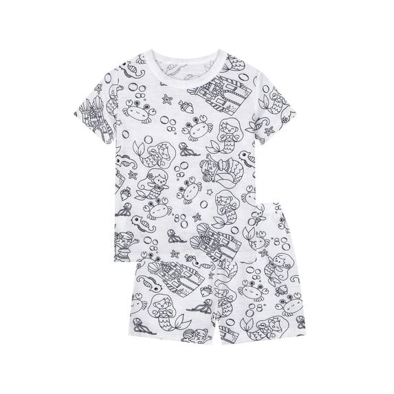 Yuncity Girls Pajamas Kids Diy Painted Homewear Short Sleeve T Shirt Shorts Set Colouring Pjs Sets Sleepwear Comfortable Nightwear Size 3-4 Years