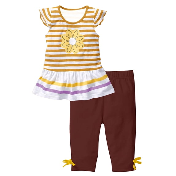Yuncity Girls Summer Outfits 2 Piece Set Floral Print Short Sleeve Top With Ruffle Sleeves And Elastic Waist Pants Toddler Kids Casual Clothes Size 2-3 Years