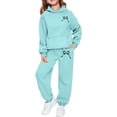 thumbnail image 1 of Yuncity Girls Tracksuit Fall Winter Pullover Long Sleeve Bow Graphic Hoodie With Pockets Outfit Fashionable Two Piece Comfy Loungewear Daily Wear Kids Size 2-3 Years Mint Green, 1 of 6