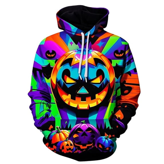 Yuncity Halloween Hoodies For Men Autumn Winter Pullover Long Sleeve Funny Pumpkin 3D Print Casual Sweatshirt Adjustable Drawstring Casual Size Xl Yellow