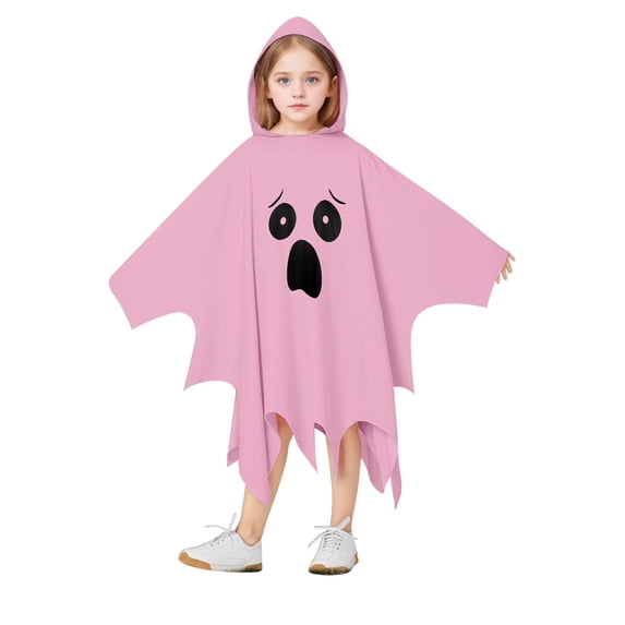 Yuncity Halloween Kids Cape Ghost Face Hooded Sleeveless Cloak Casual Soft Loose Fit Fall Winter Poncho Holiday Party Cosplay Clothes Pink