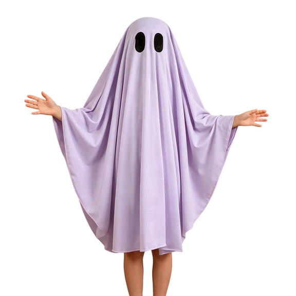 Yuncity Halloween Kids Ghost Hooded Lightweight Soft Long Sleeve Loose Fit Solid Color Cosplay Holiday Party Clothes Purple