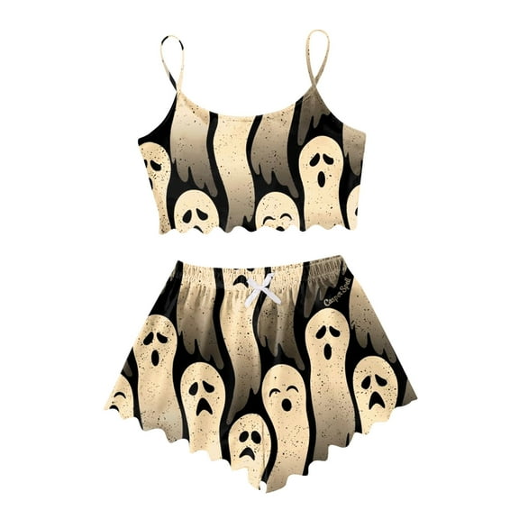 Yuncity Halloween Loungewear For Women Cartoon Print Pajama Shorts Set Pjs Pajamas For Womens,L