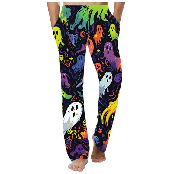 Yuncity Halloween Men Pajama Pants Pumpkin Loose Leisure Large Casual Home Pants L