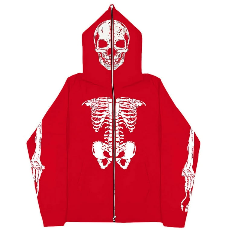 Yuncity Halloween Mens Hoodie Glow In The Dark Skeleton Zip Up