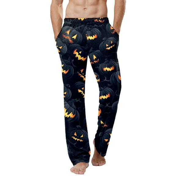 Yuncity Halloween Mens Pajama Pants Pumpkin Casual Leisure Homewear Pyjamas Pants L