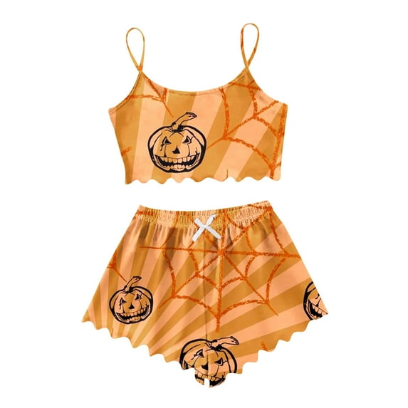 Yuncity Halloween Pajamas Women Cartoon Print Pajama Shorts Set Loungewear Womens Pajama,L