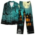 thumbnail image 1 of Yuncity Halloween Pajamas Women Ladies' Hallowmas Pantsuit Set Long Sleeve 2 Piece Lapel Button Down Cute Pajama Loungewear Mint Green Xl, 1 of 2