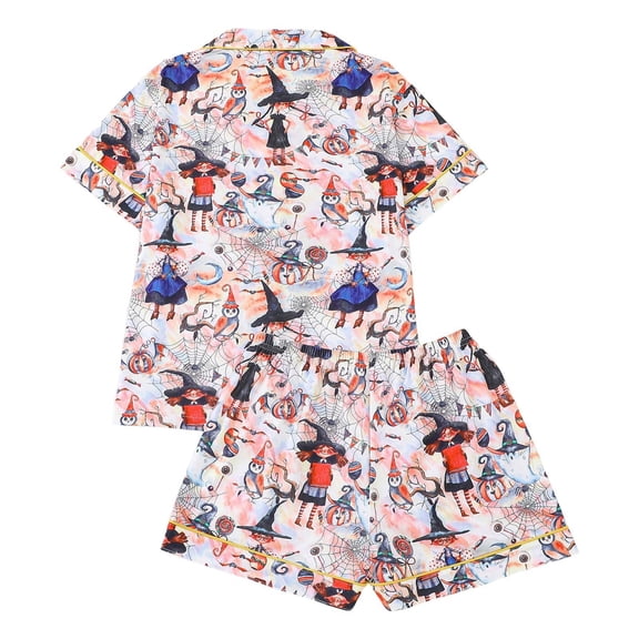 Yuncity Halloween Pajamas Women Printed Collar Short Sleeve Pajama Short Pants Cozy Cute Pajama Sets Pink Xl