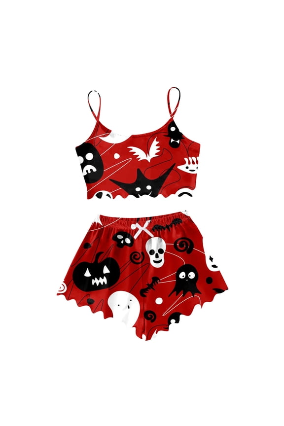 Halloween Sleepwear For Women Silk Satin Pajamas Set 3Pcs Floral Lace With Robe Pjs Womens Pajamas,M