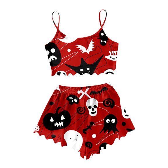 Yuncity Halloween Sleepwear For Women Silk Satin Pajamas Set 3Pcs Floral Lace With Robe Pjs Womens Pajamas,M