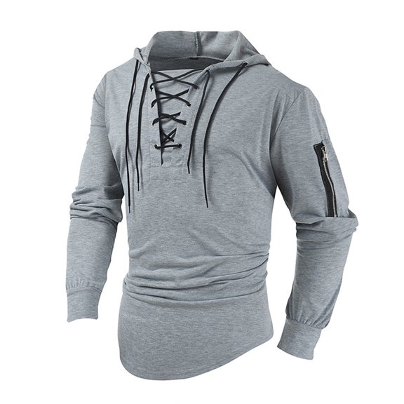 Yuncity Hoodies For Men Autumn Casual Solid Lace Up Hooded Long Sleeve Sweater Sweatshirts Tops Mens Hoodies S