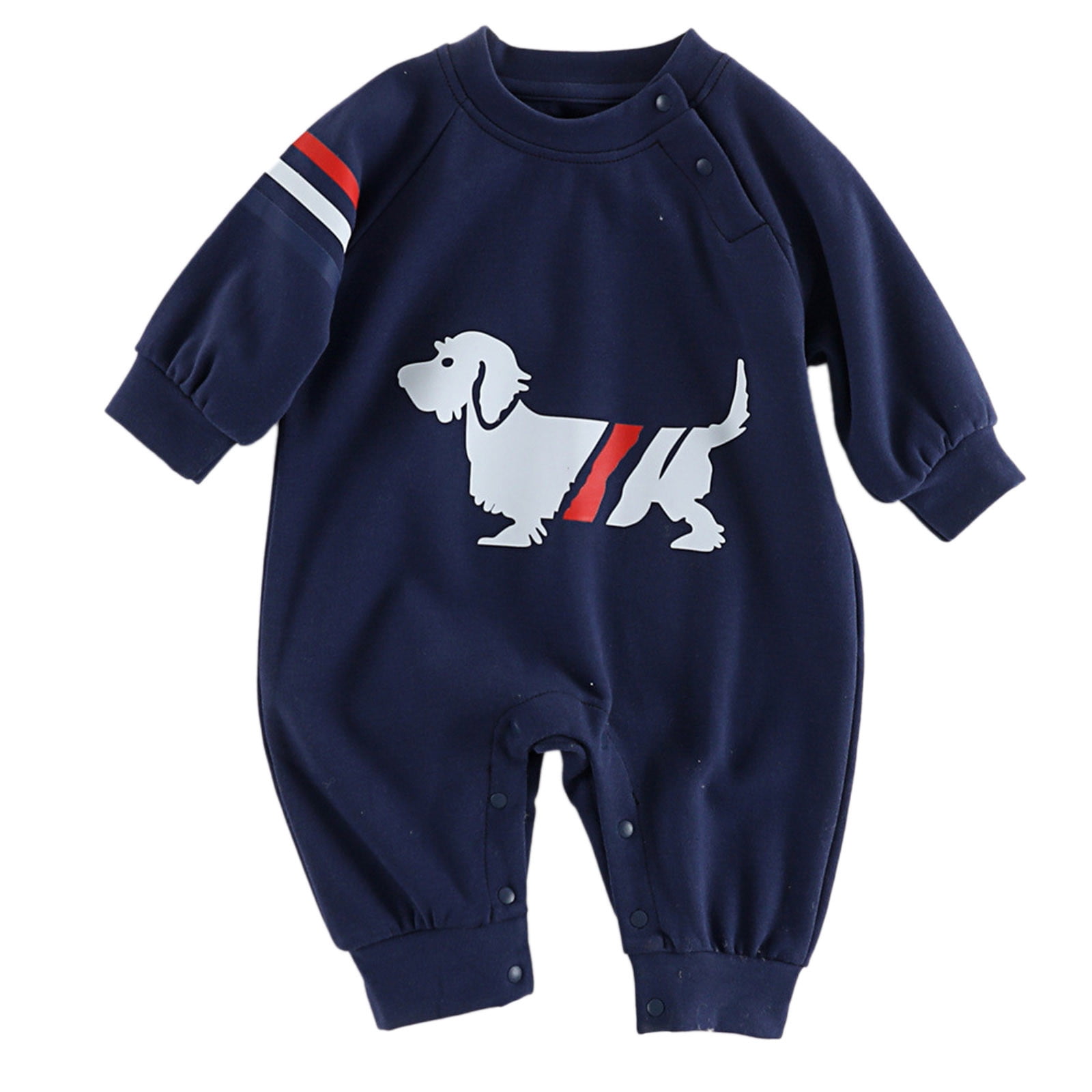 Yuncity Kids Onesie Long Sleeve Crew Neck Cartoon Print Romper Thick Winter Autumn Outdoor Wear Boys Girls Jumpsuit Size 12-18 Months Navy