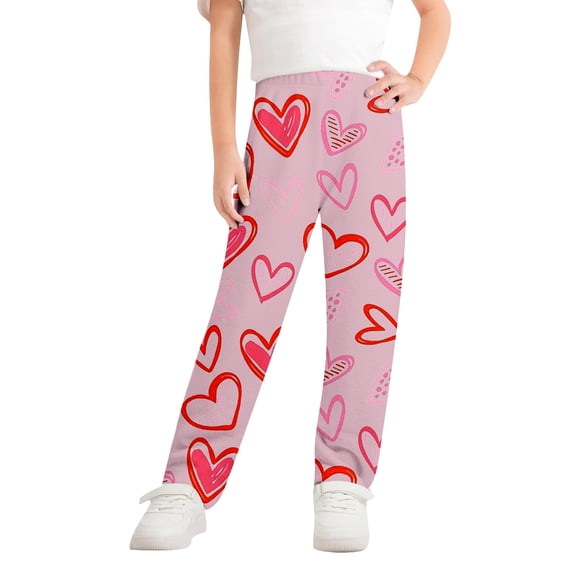 Yuncity Kids Boys Girls Pajama Pants Cozy Printed Bottoms Long Pants With Patterns Soft Warm Cold Nights Holiday Comfortable Homewear Pink 7-8 Years