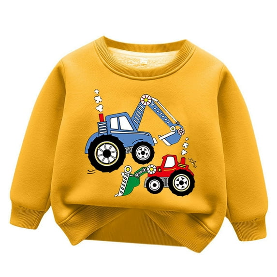 Yuncity Kids Boys Hoodies Sweatshirts Child Lined Truck Round Neck Thickened Warm Top Dailywear,Yellow 8-10 Years