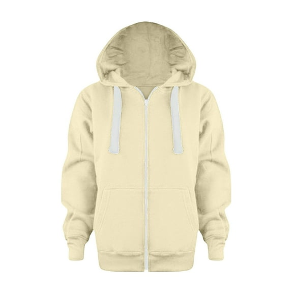 Yuncity Kids Boys Hoodies Sweatshirts Color Solid Zip Jackets Long Hoodie Top Sleeve Up Girls Coat Jacket Dailywear,Beige 4-5 Years