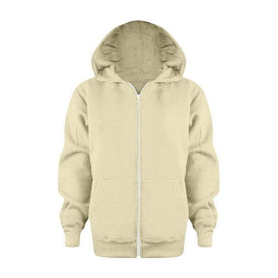 Yuncity Kids Boys Hoodies Sweatshirts Color Solid Zip Jackets Long Hoodie Top Sleeve Up Girls Coat Jacket Outwear,Beige 4-5 Years