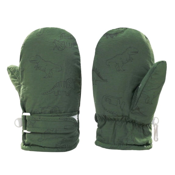 Yuncity Kids Gloves Winter Cute Print Fleece Lined Thickened Warm Toddler Mittens For Boys Girls Cold Weather Outdoor Snow Play Sports,Army Green