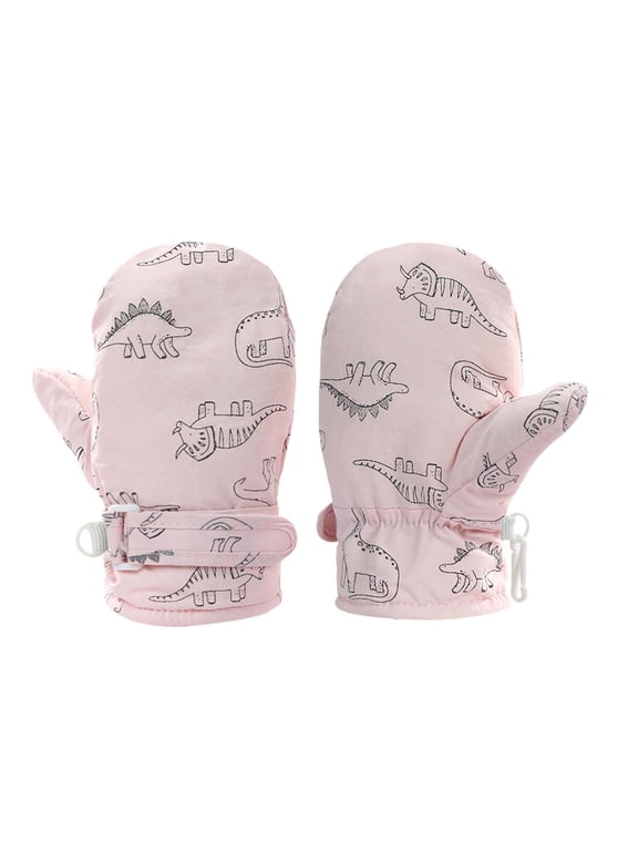 Kids Gloves Winter Cute Print Fleece Lined Thickened Warm Toddler Mittens For Boys Girls Cold Weather Outdoor Snow Play Sports,Pink