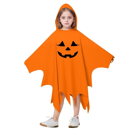 Yuncity Kids Halloween Cape Costume Hooded Sleeveless Cloak Pumpkin Graphic Print Lightweight Fall Winter Poncho Party Events Dress Up Clothes