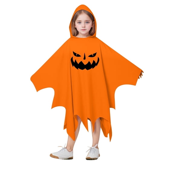 Yuncity Kids Halloween Cape Costume Hooded Sleeveless Cloak Pumpkin Graphic Print Lightweight Fall Winter Poncho Party Events Dress Up Clothes