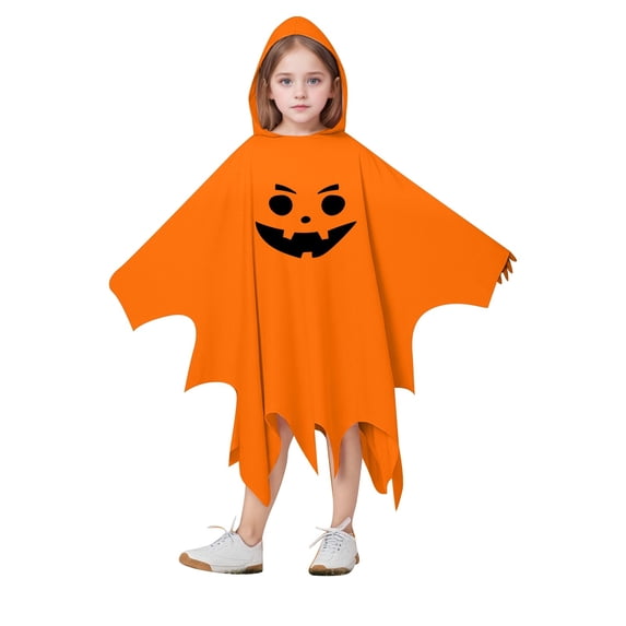 Yuncity Kids Halloween Cape Costume Hooded Sleeveless Cloak Pumpkin Graphic Print Lightweight Fall Winter Poncho Party Events Dress Up Clothes