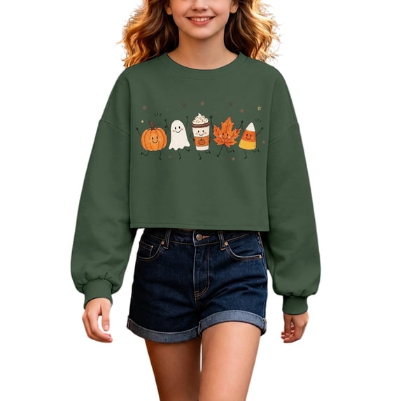Yuncity Kids Halloween Sweatshirt Boys Girls Halloween Graphic Long Sleeve Tees Fall Casual Outdoor Activities Tops Size 6-7 Years