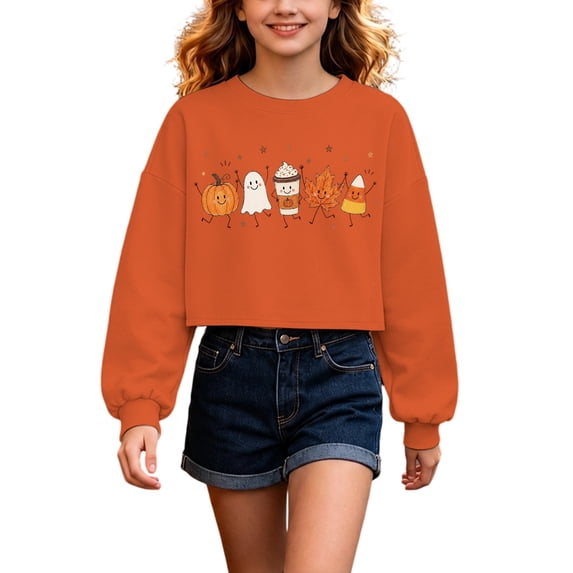 Yuncity Kids Halloween Sweatshirt Boys Girls Halloween Graphic Long Sleeve Tees Fall Casual Outdoor Activities Tops Size 6-7 Years