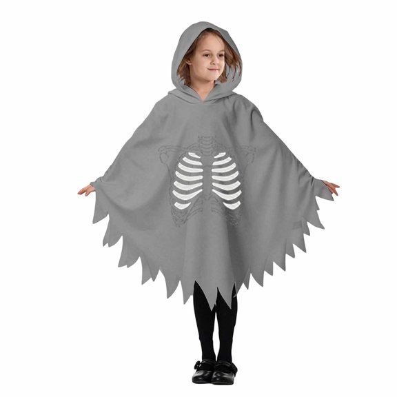 Yuncity Kids Hooded Bat Cape Boys Girls Halloween Skeleton Print Sleeveless Cute Stage Performances Party Fits Playful Home Tops Size 5-6 Years