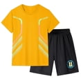thumbnail image 1 of Yuncity Kids Outfit Short Sleeve Crew Neck Graphic Print Tops With Shorts 2 Pieces Set Summer Youth Sport Football Outdoor Daily Wear Toddler Boys Clothes Set Size 7-8 Years Yellow, 1 of 5